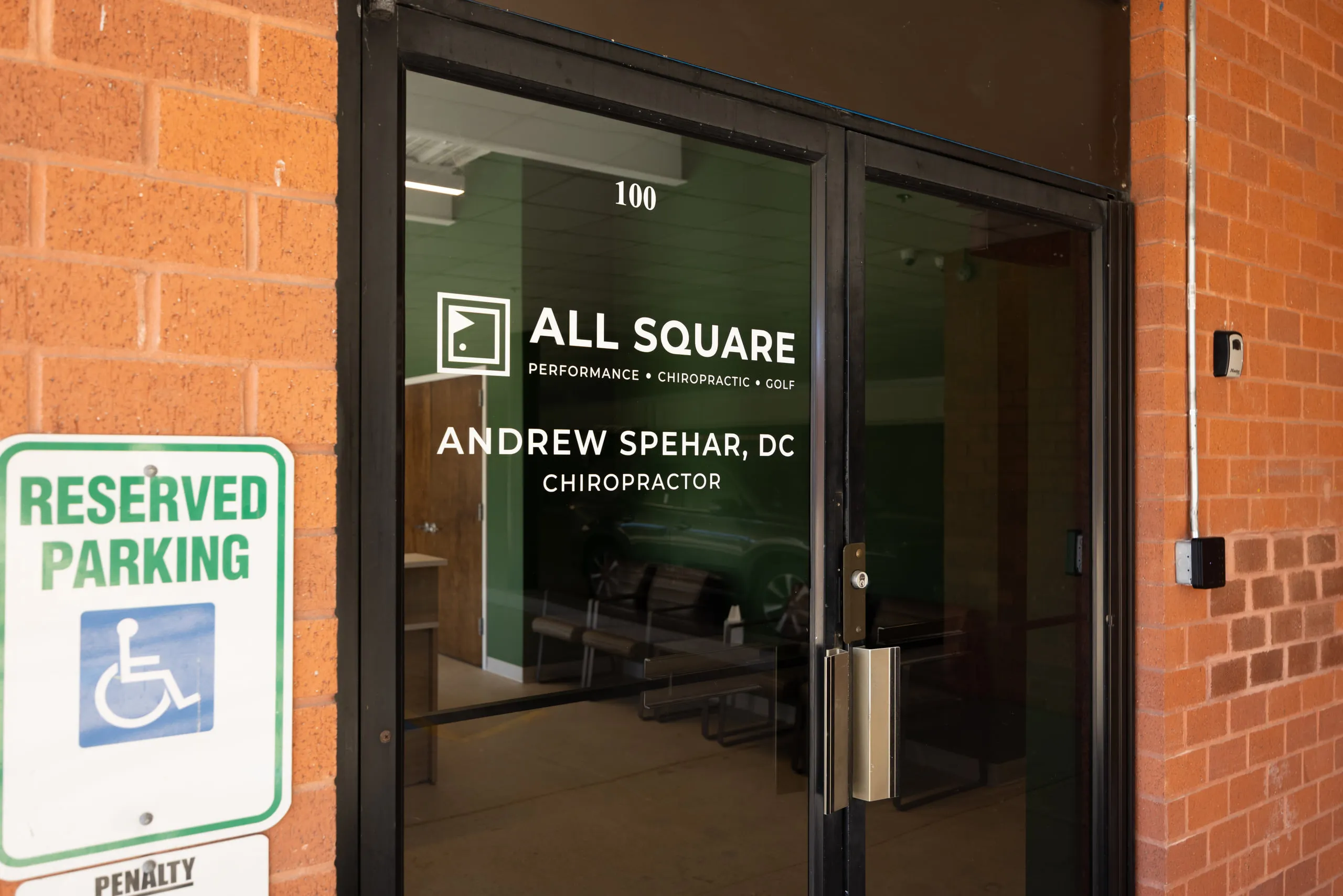 The entrance to All Square Performance Chiropractic in Livingston, New Jersey.