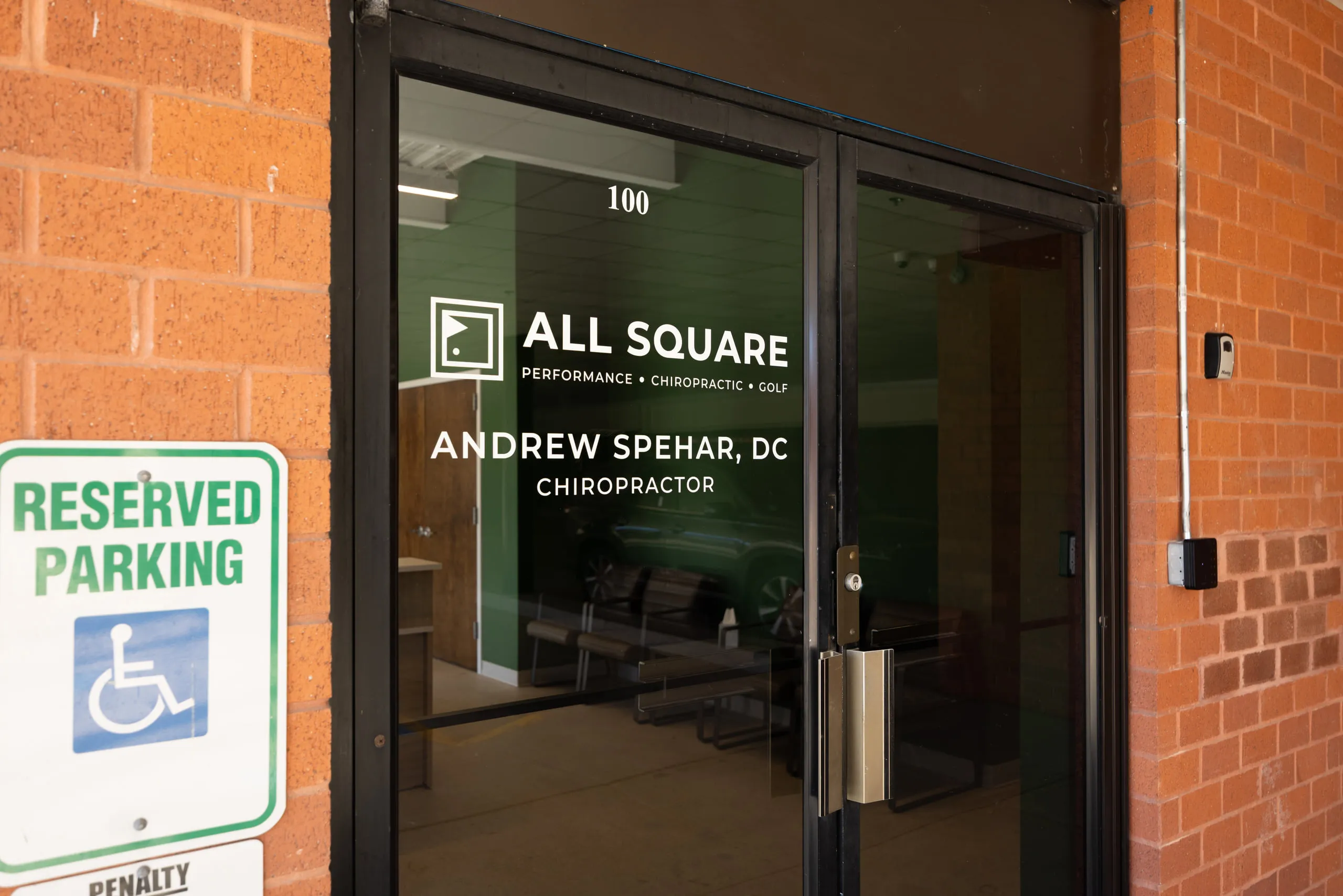 The entrance to All Square Performance Chiropractic at 30 W Mount Pleasant Ave, Suite 100, Livingston, New Jersey.